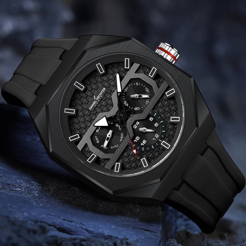 Daniel Hechter Paris Kleber Collection Sporty Multifunction Watch For Men With Checkered Geometric Dial, Day & Da : DHM1023-01