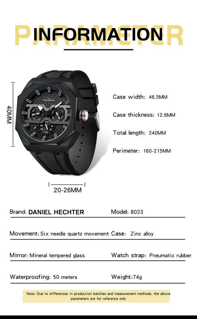 Daniel Hechter Paris Kleber Collection Sporty Multifunction Watch For Men With Checkered Geometric Dial, Day & Da : DHM1023-01