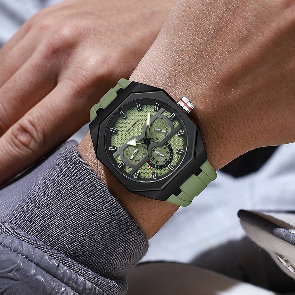 Daniel Hechter Paris Kleber Collection Sporty Multifunction Watch For Men With Checkered Geometric Dial, Day & Da : DHM1023-02