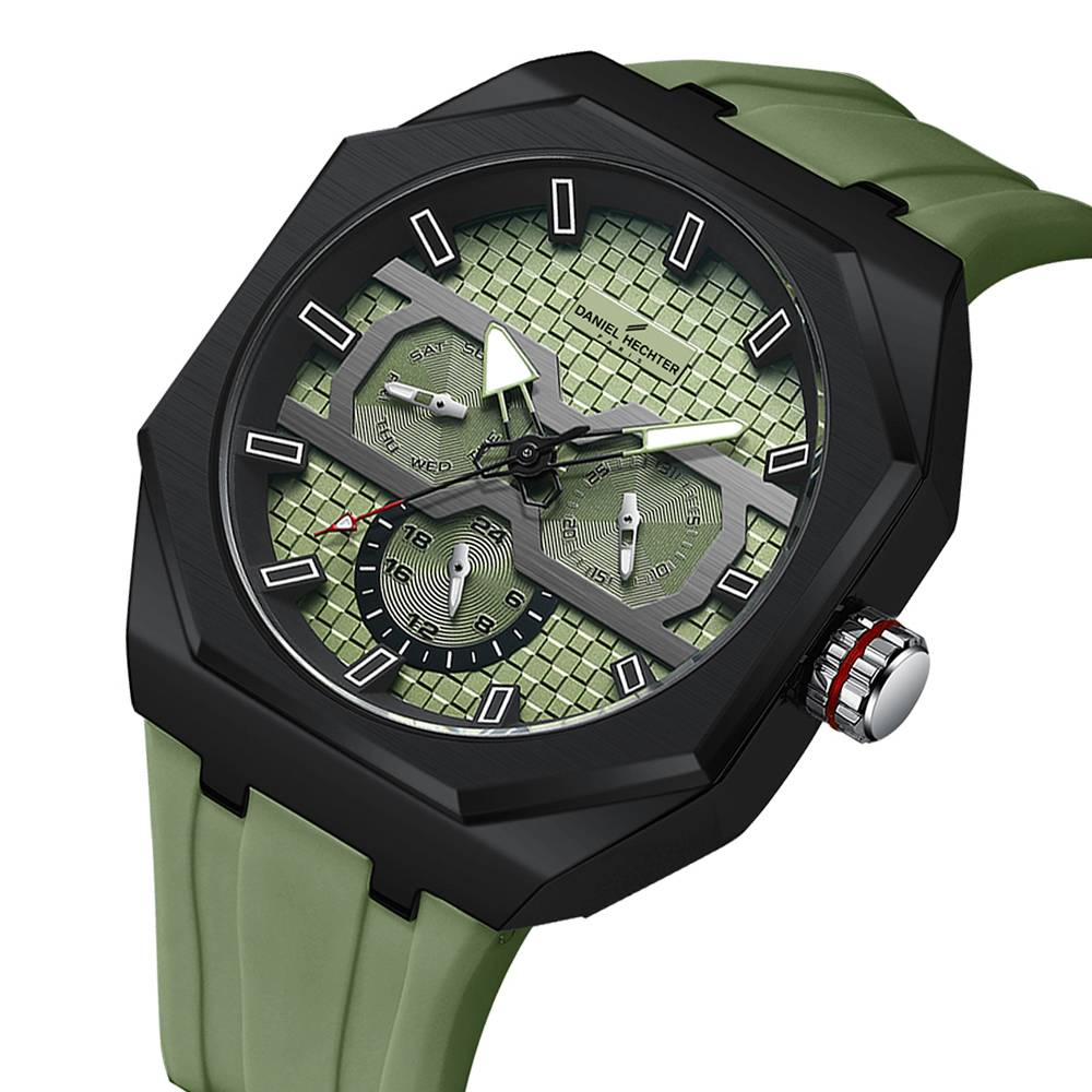 Daniel Hechter Paris Kleber Collection Sporty Multifunction Watch For Men With Checkered Geometric Dial, Day & Da : DHM1023-02