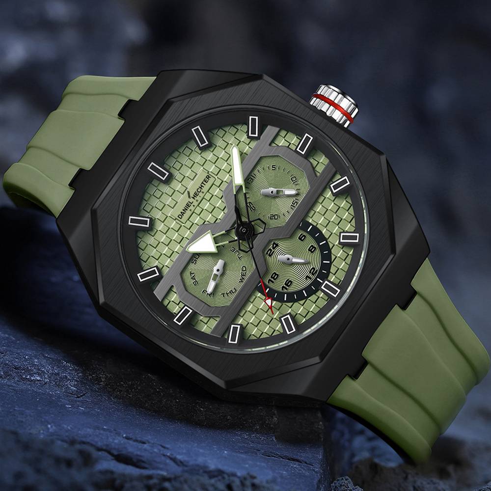 Daniel Hechter Paris Kleber Collection Sporty Multifunction Watch For Men With Checkered Geometric Dial, Day & Da : DHM1023-02