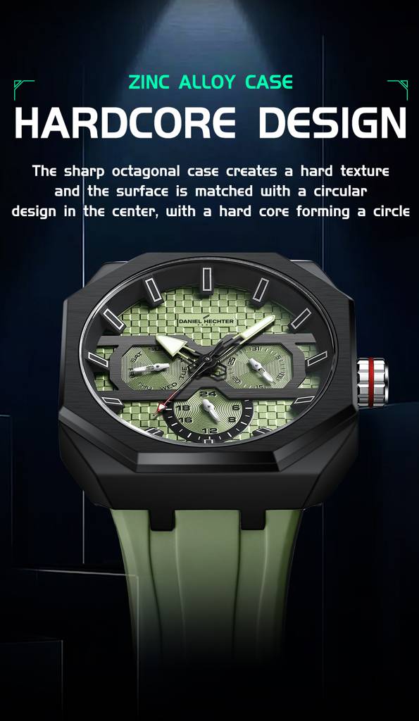 Daniel Hechter Paris Kleber Collection Sporty Multifunction Watch For Men With Checkered Geometric Dial, Day & Da : DHM1023-02