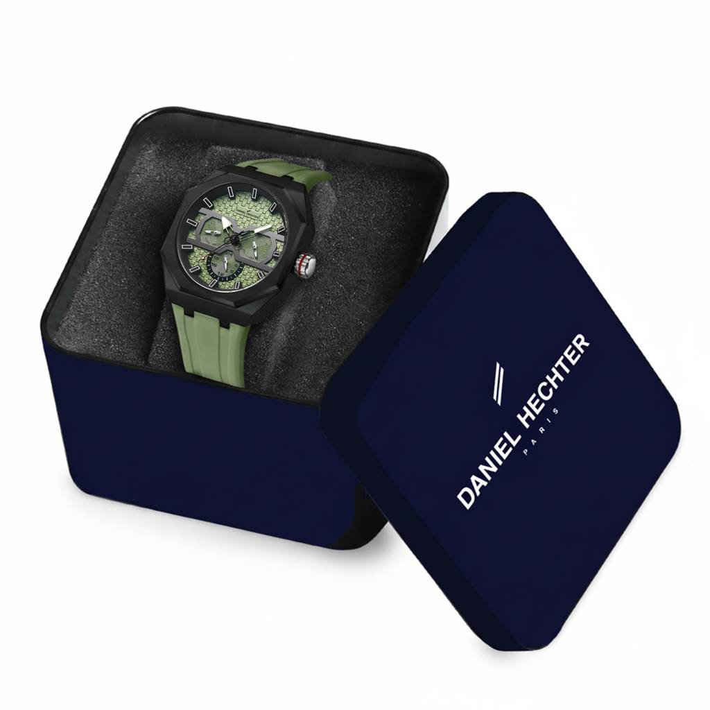 Daniel Hechter Paris Kleber Collection Sporty Multifunction Watch For Men With Checkered Geometric Dial, Day & Da : DHM1023-02