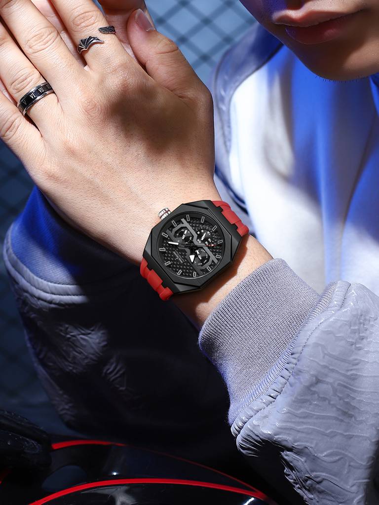 Daniel Hechter Paris Kleber Collection Sporty Multifunction Watch For Men With Checkered Geometric Dial, Day & Da : DHM1023-03