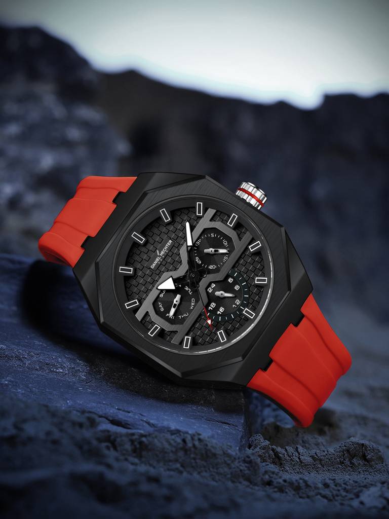 Daniel Hechter Paris Kleber Collection Sporty Multifunction Watch For Men With Checkered Geometric Dial, Day & Da : DHM1023-03