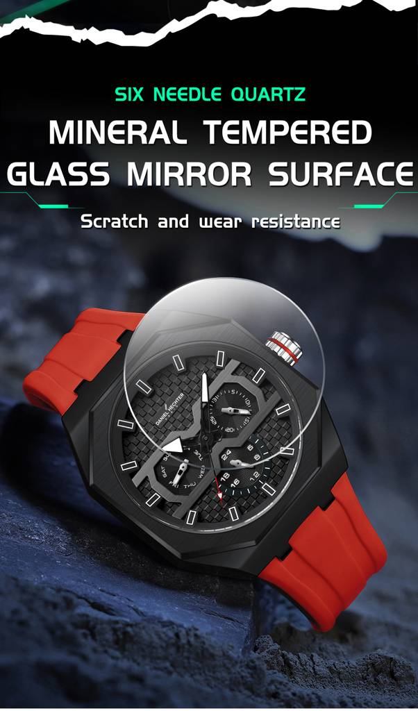 Daniel Hechter Paris Kleber Collection Sporty Multifunction Watch For Men With Checkered Geometric Dial, Day & Da : DHM1023-03