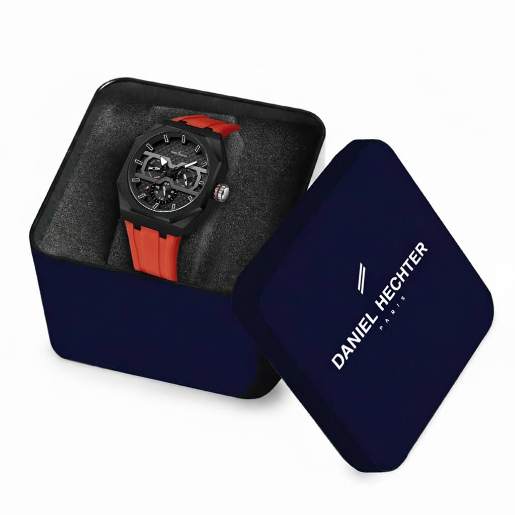 Daniel Hechter Paris Kleber Collection Sporty Multifunction Watch For Men With Checkered Geometric Dial, Day & Da : DHM1023-03