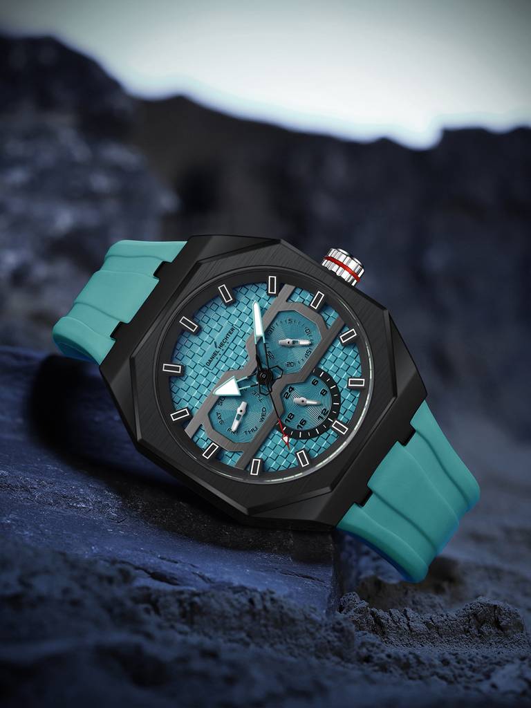 Daniel Hechter Paris Kleber Collection Sporty Multifunction Watch For Men With Checkered Geometric Dial, Day & Da : DHM1023-04