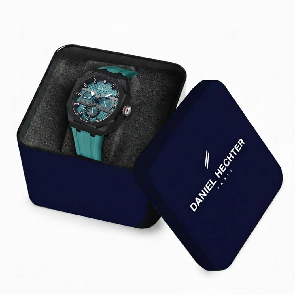 Daniel Hechter Paris Kleber Collection Sporty Multifunction Watch For Men With Checkered Geometric Dial, Day & Da : DHM1023-04