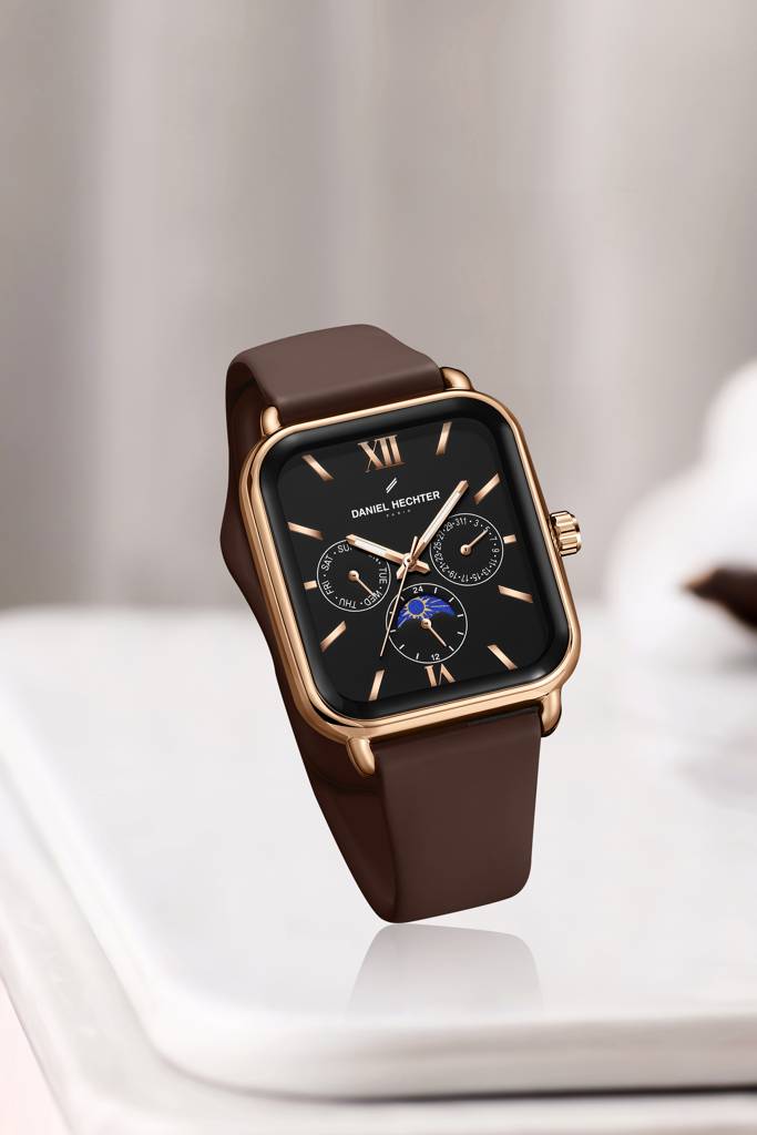 Daniel Hechter Paris Montmartre Unisex Multifunction Square Watch Â Black Dial With Day-Date & 24-Hour Subdial : DHU-1001-01