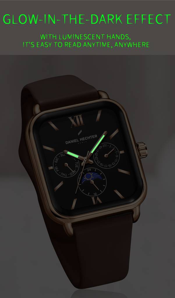 Daniel Hechter Paris Montmartre Unisex Multifunction Square Watch Â Black Dial With Day-Date & 24-Hour Subdial : DHU-1001-01