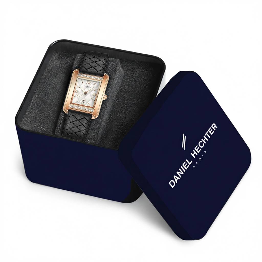 Daniel Hechter Jussieu Collection Luxury Square Watch For Women Â Rose Gold Jeweled Case With Diamond Accents A : DHW2013-01