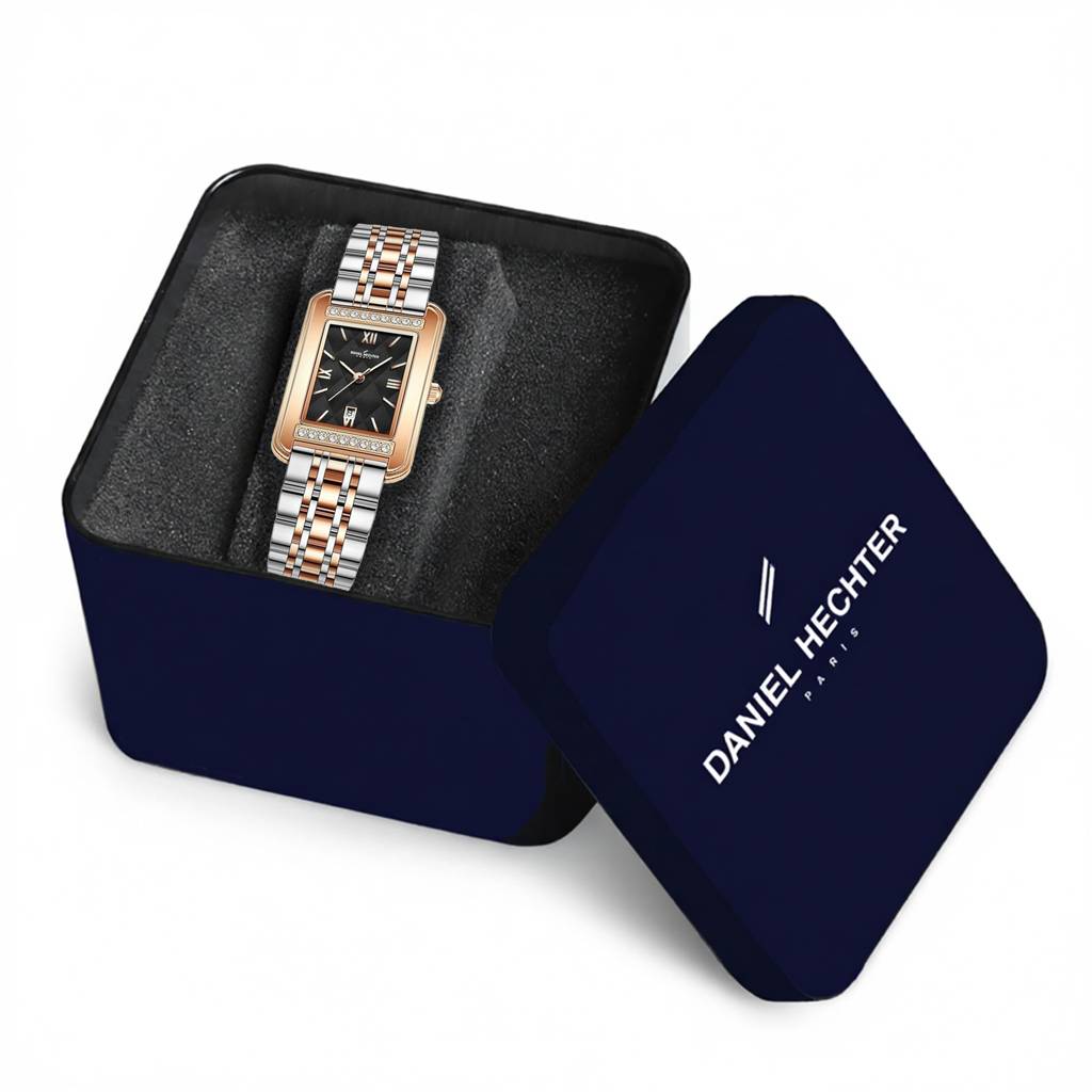 Daniel Hechter Jussieu Collection Luxury Square Watch For Women Â Rose Gold Jeweled Case With Diamond Accents A : DHW2013-11