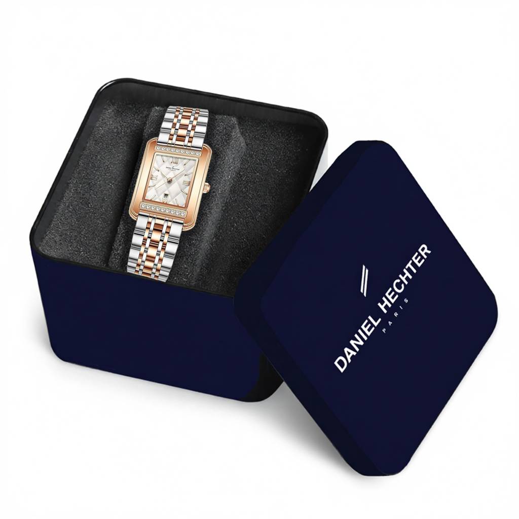 Daniel Hechter Jussieu Collection Luxury Square Watch For Women Â Rose Gold Jeweled Case With Diamond Accents A : DHW2013-22