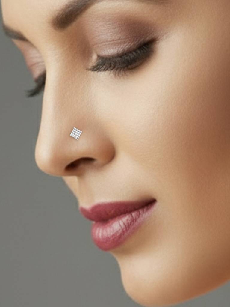 Diamond Cluster Silver Nose Pin : DJNP1879