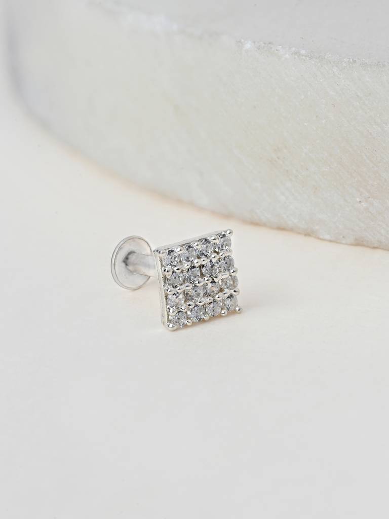 Diamond Cluster Silver Nose Pin : DJNP1879