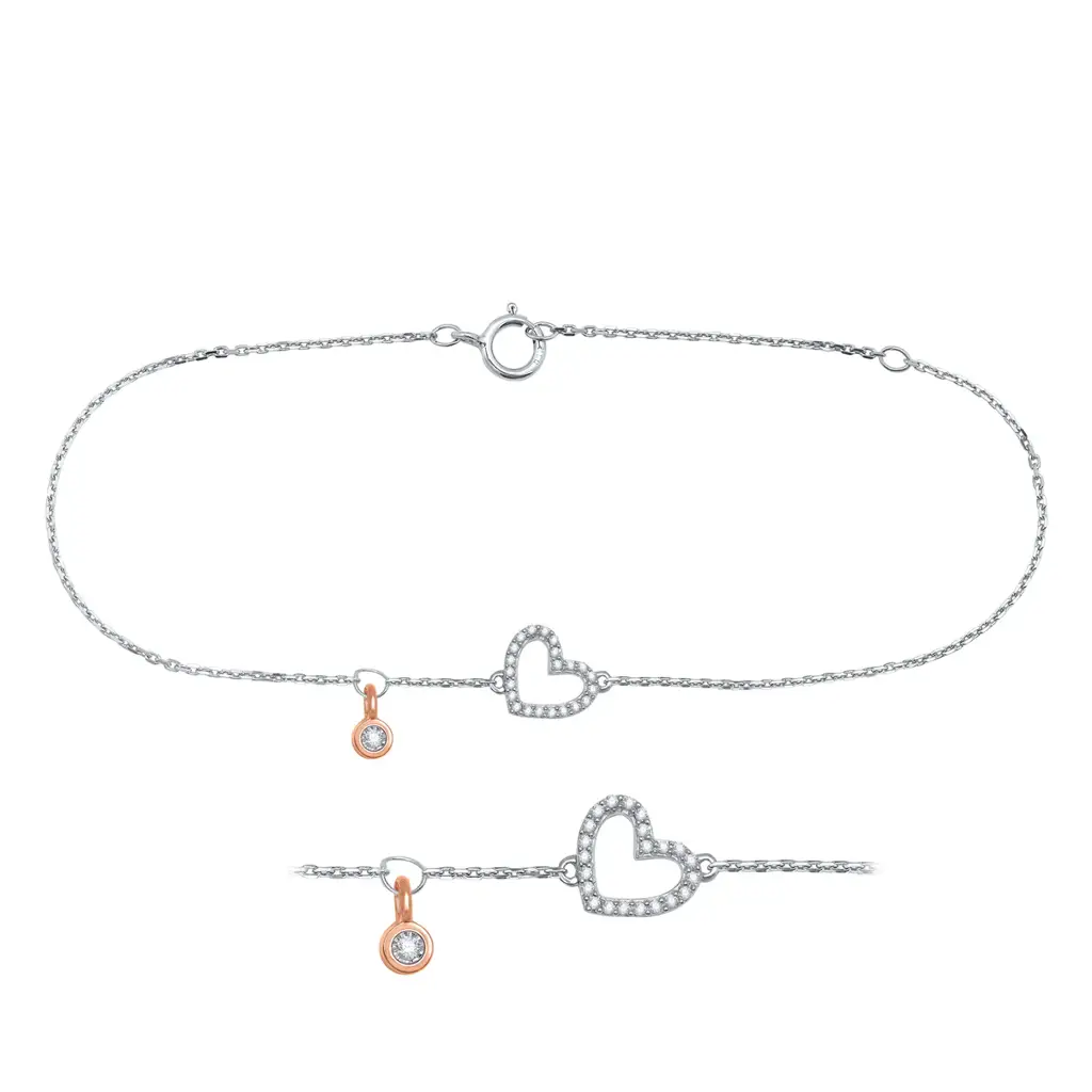 Customizable Heart On Sleeve Diamond Bracelet : B238-RG-JAN
