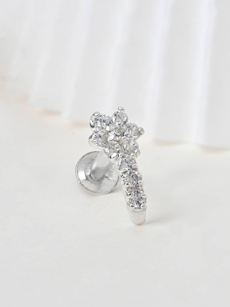 Floral Drop Silver Nose Pin : DONP2119