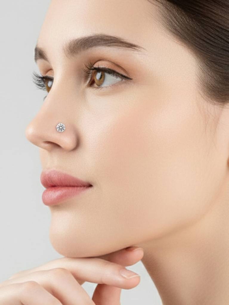 Solitaire Glow Silver Nose Pin : DPNP2179