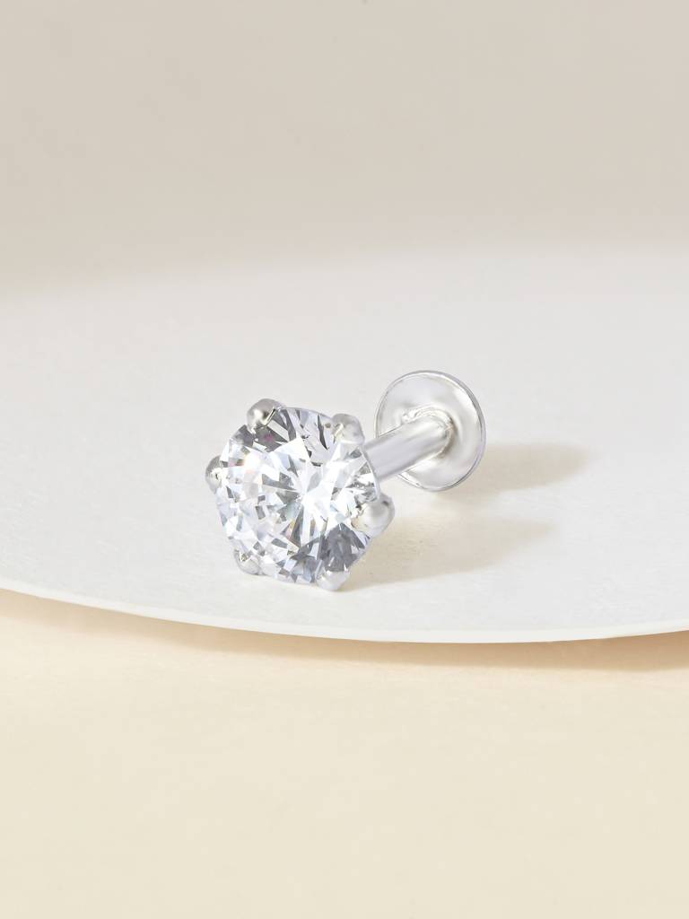 Solitaire Glow Silver Nose Pin : DPNP2179