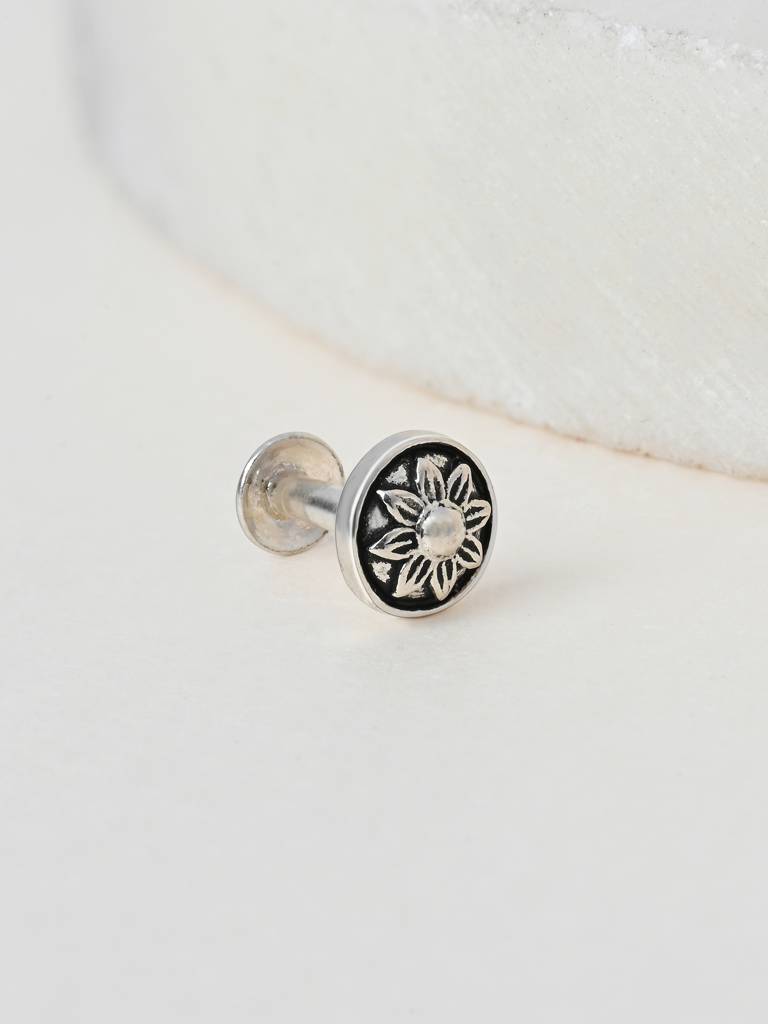 Oxidised Floral Mandala Nose Pin : DQNP2239