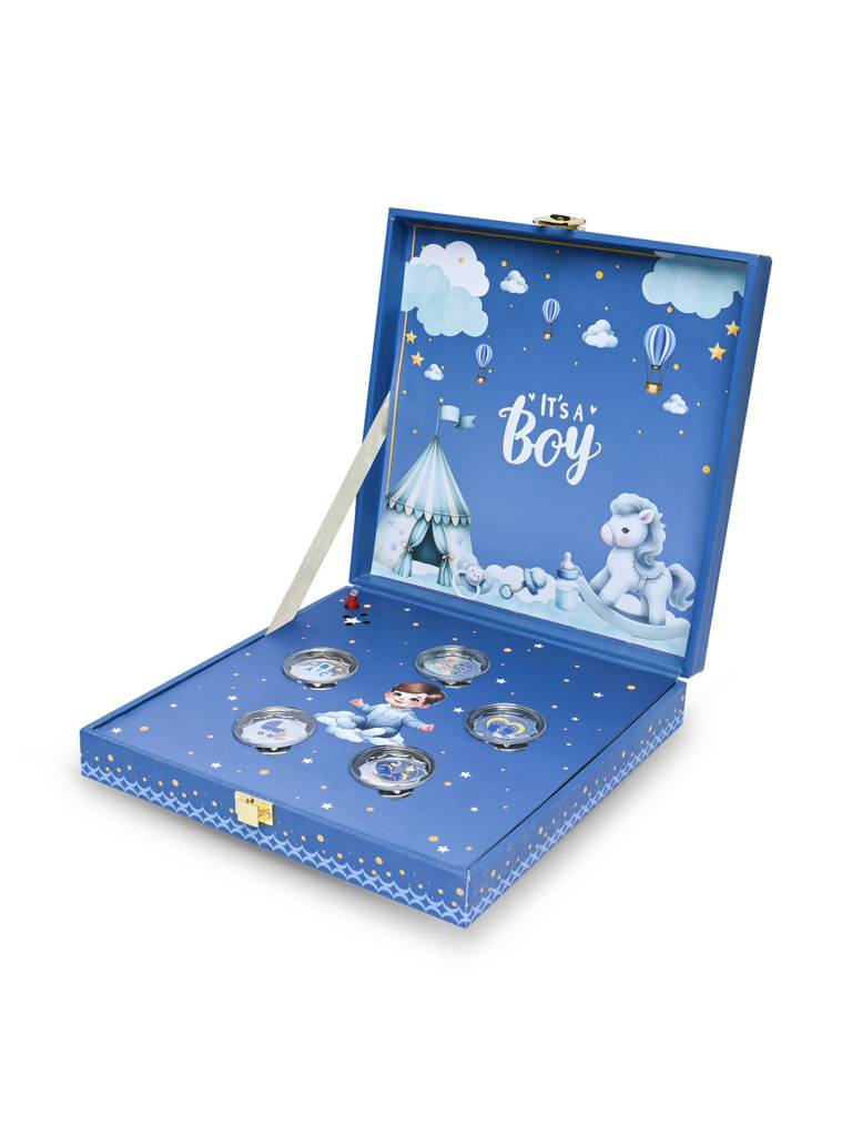 999 Silver Musical Baby Boy Coin Box (5 Coins) : DS13