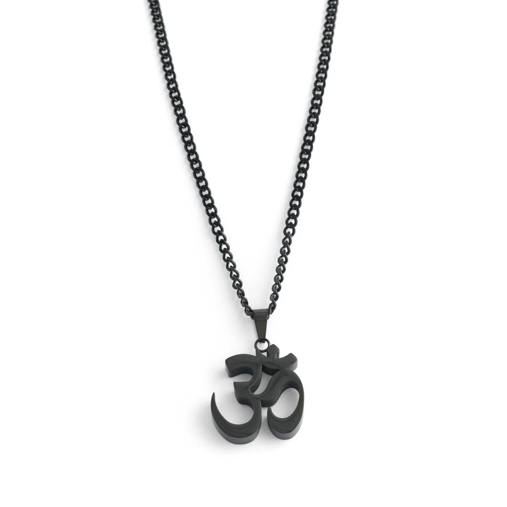 Mens Anti-Tarnish Om Pendant Necklace Chain : AXU0125PN701BK