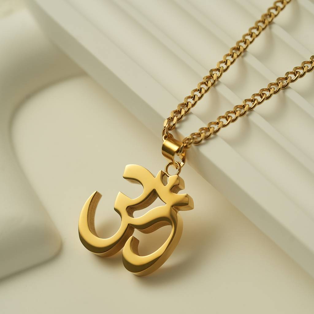 Mens Anti-Tarnish Om Pendant Necklace Chain : AXU0125PN701G