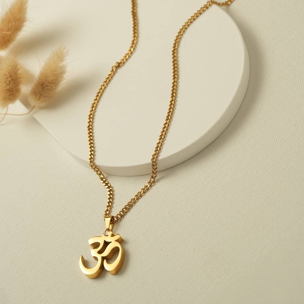 Mens Anti-Tarnish Om Pendant Necklace Chain : AXU0125PN701G