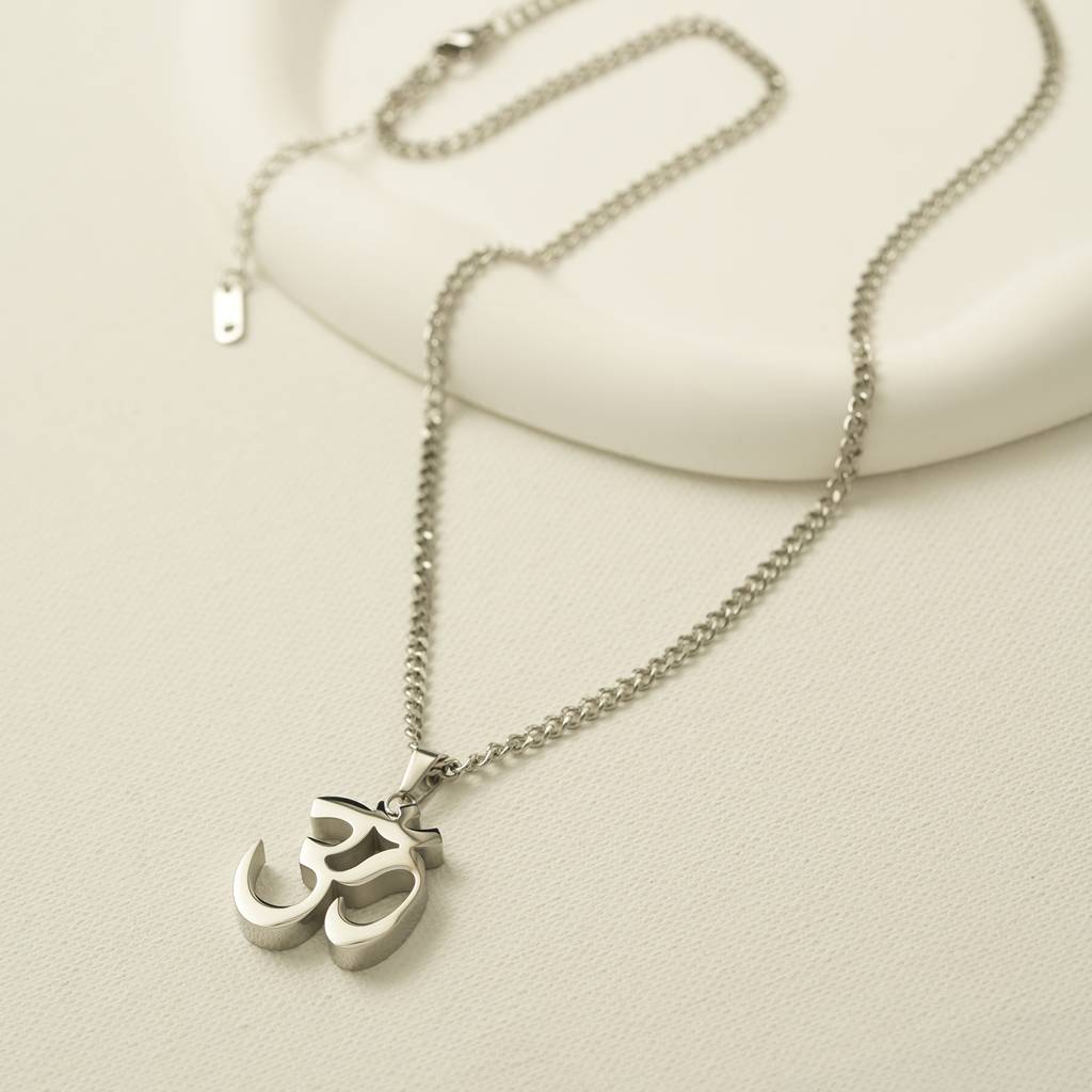Mens Anti-Tarnish Om Pendant Necklace Chain : AXU0125PN701S