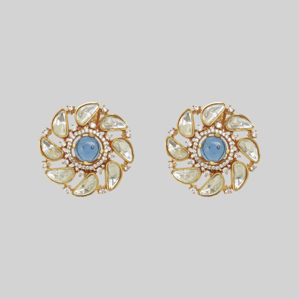 Classic And Elegant Pair Of Moissanite Earrings With Blue Stone : ZGJM74