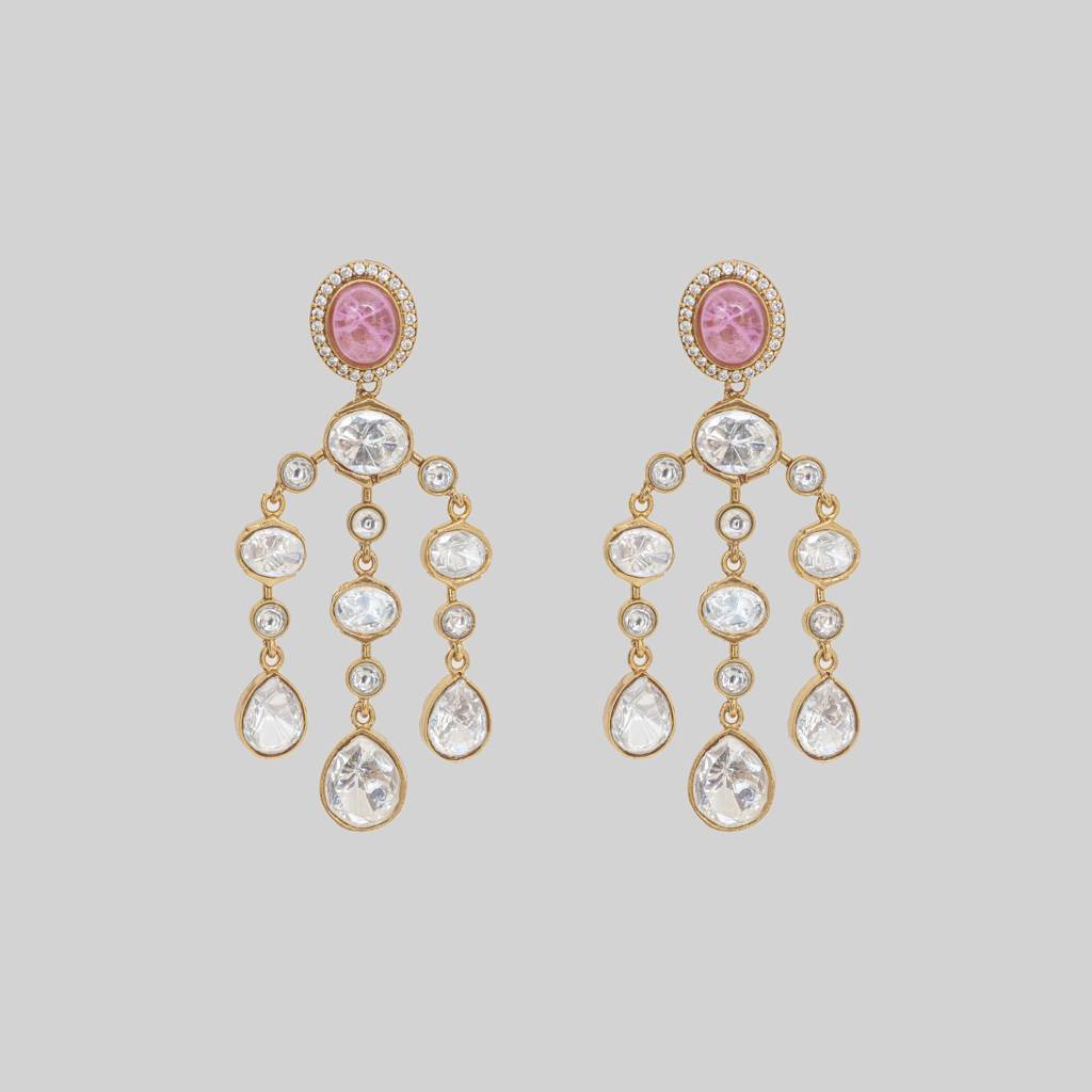 Classic And Elegant Pair Of Moissanite Earrings With Pink Stone : ZGRR53