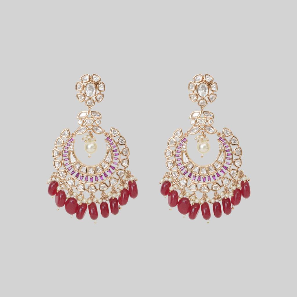 Shivina Red Moissanite Chaandbali Earrings : ZGRR48