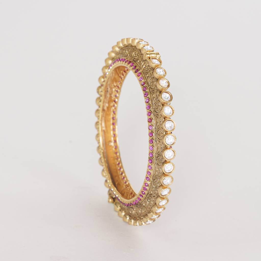 Classic Pair Of Kundan Polki Kadas With Pink Stones : ZGRR46