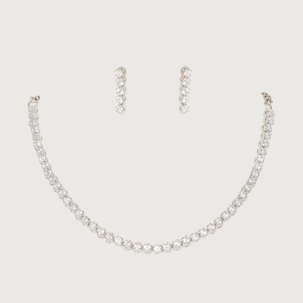 Delicate Yet Elegant Diamond Necklace In White Finish With Matching Earrings For Women. : ZGRK238