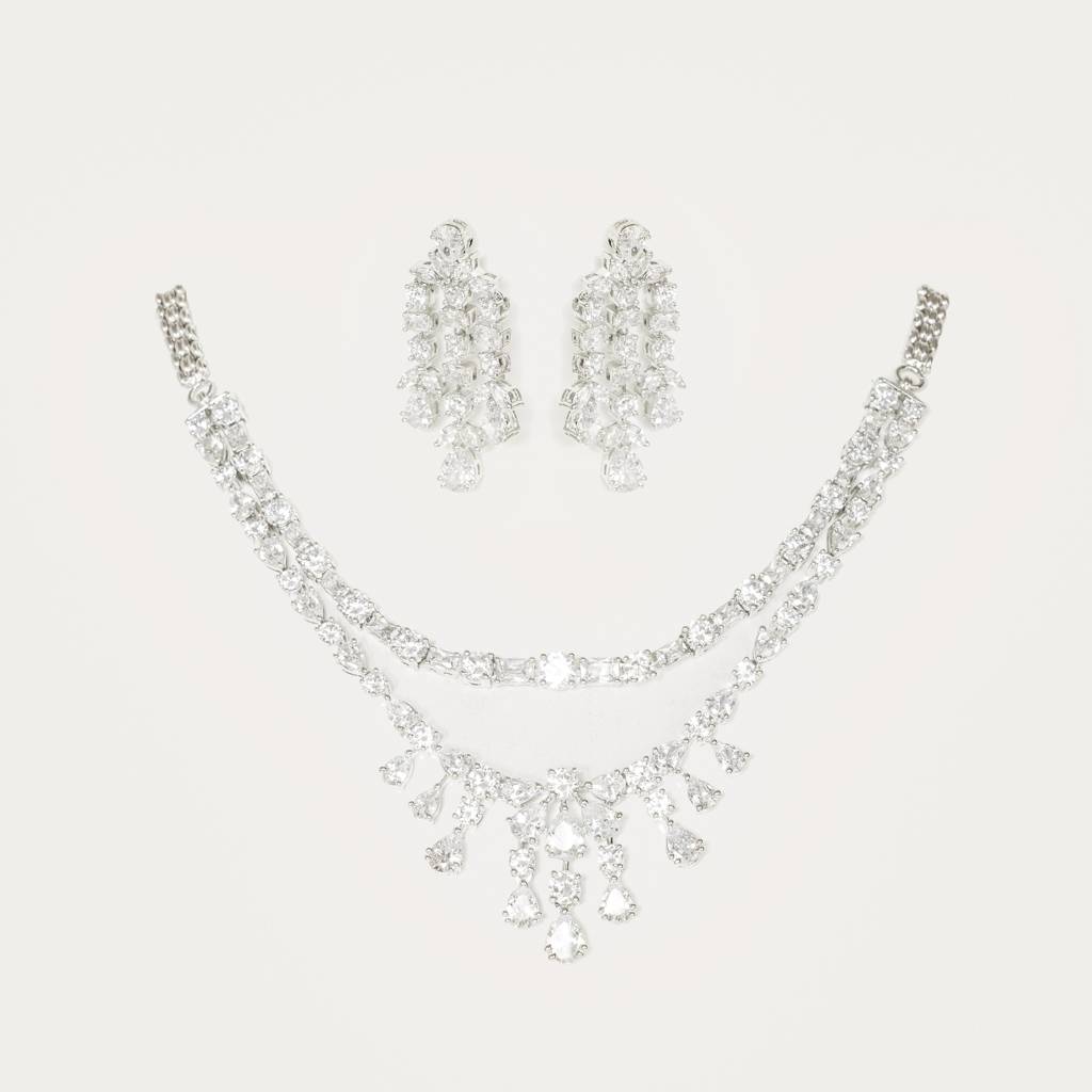 Classy Yet Elegant Layered Diamond Set With Three Line Earrings : ZGRK210