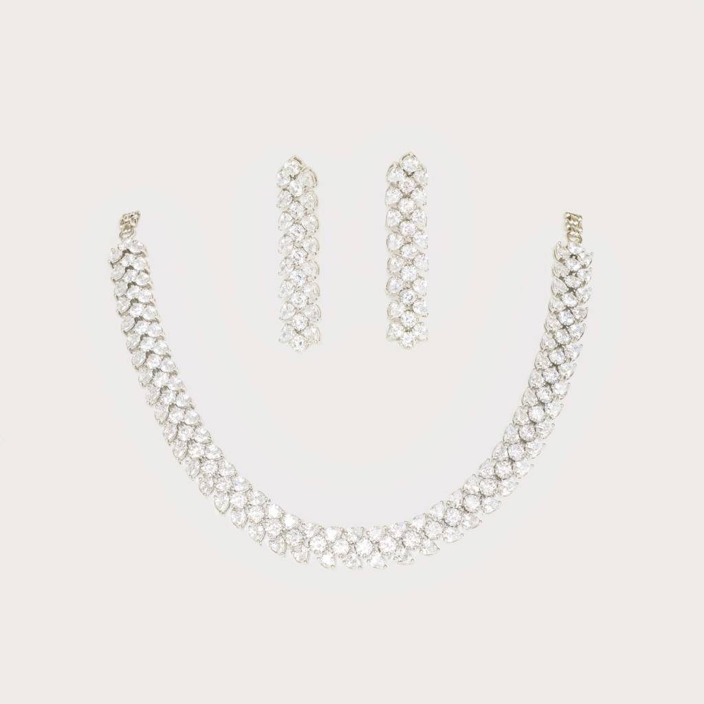 Delicate Yet Elegant Diamond Necklace In White Finish With Matching Earrings : ZGRK193