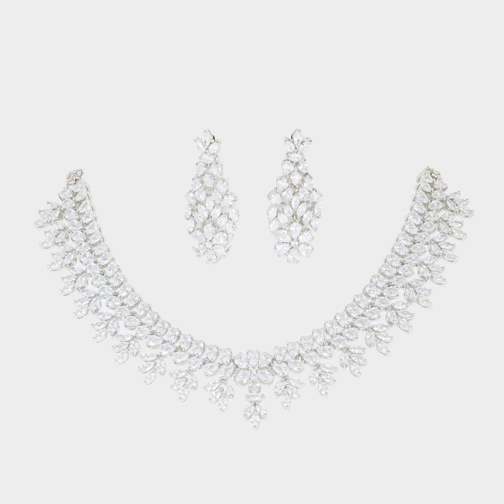 Elegant And Classy Diamond Necklace With Earrings In Floral Design : ZGRK217