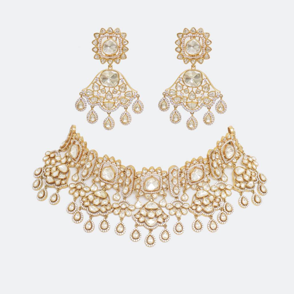 Bold And Dramatic Moissanite Necklace Set With Earrings : ZGJM65