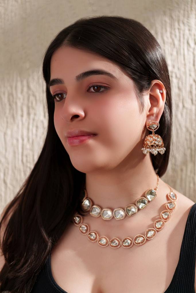 Classy And Stylish Kundan Polki Set With Jhumkis : ZGSB89