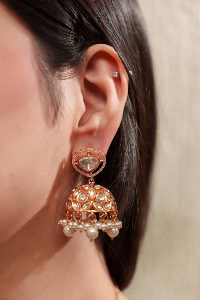 Classy And Stylish Kundan Polki Set With Jhumkis : ZGSB89