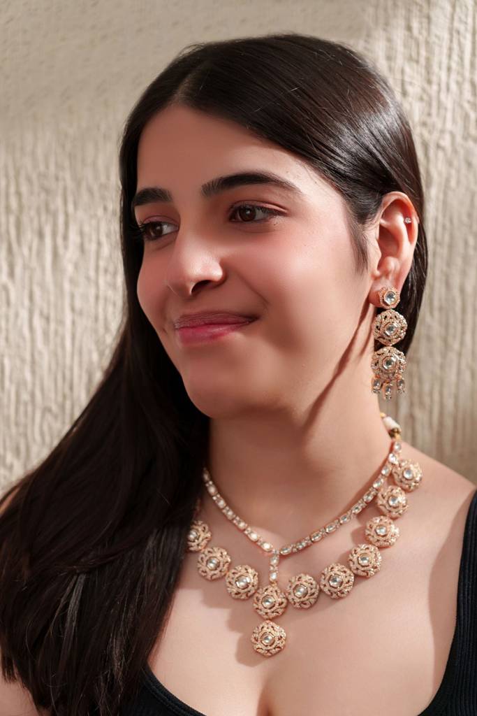 Dramatic 2 Line Layered Kundan Polki Set With Earrings. : ZGJM45