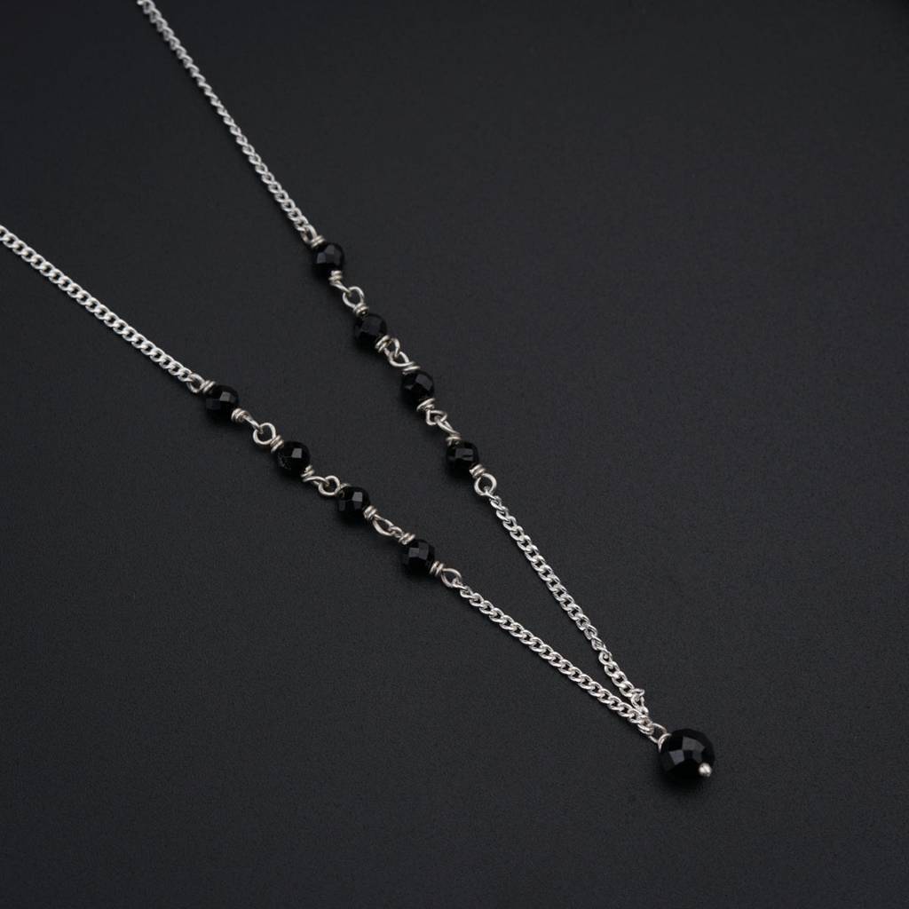 Handmade Silver Mangalsutra : Spinel Ganthan Patch : Silver-mangalsutra-black-spinel-jan24-1