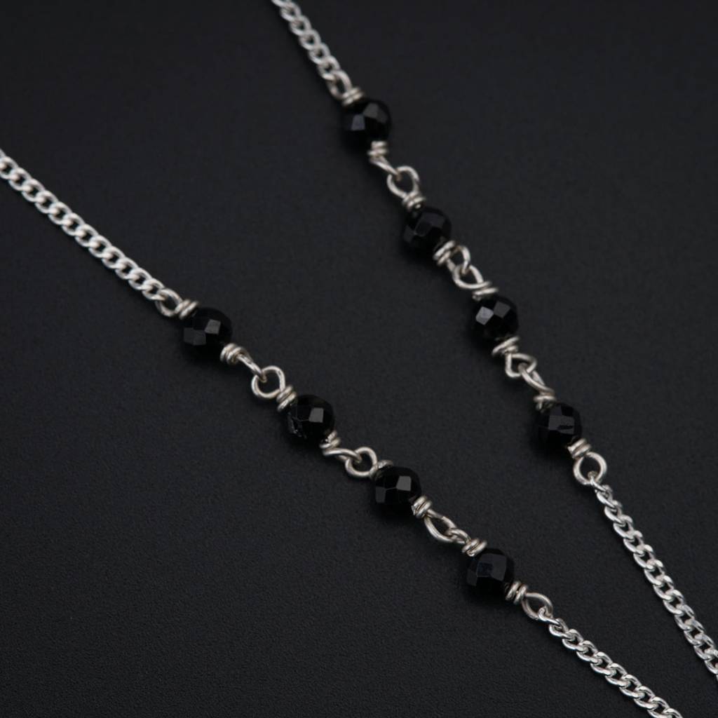 Handmade Silver Mangalsutra : Spinel Ganthan Patch : Silver-mangalsutra-black-spinel-jan24-1