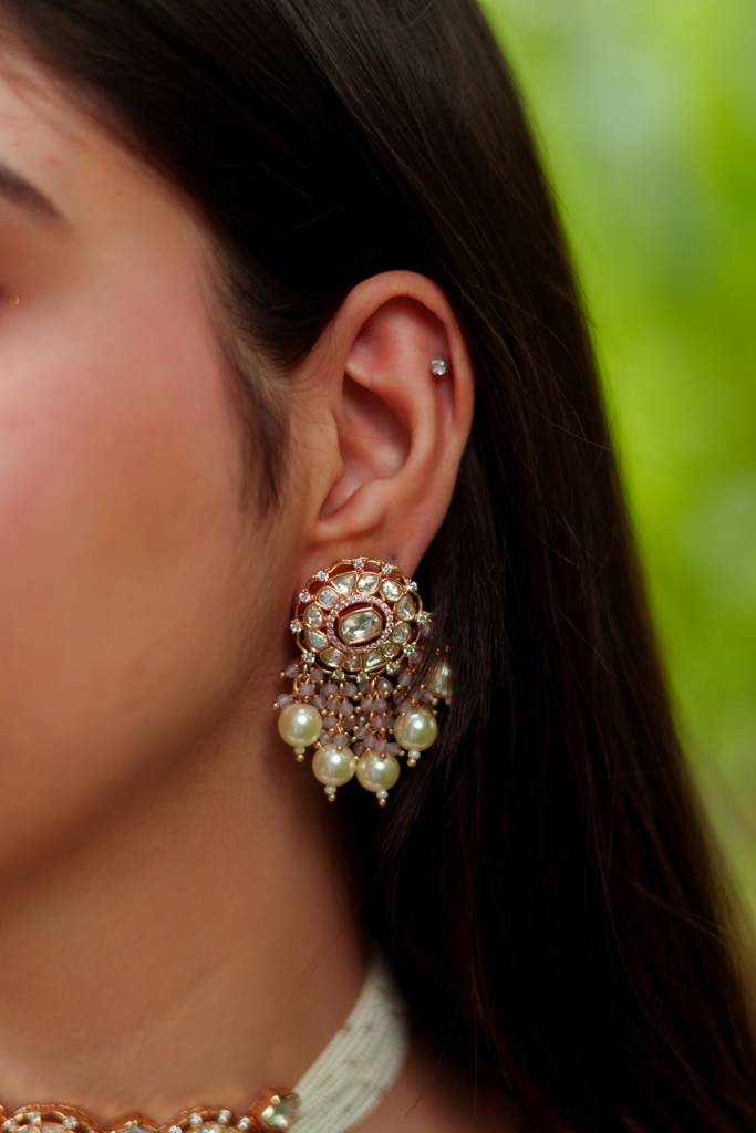 Elegant And Stylish Kundan Choker And Earrings With Pearl Strings. : ZGJM46