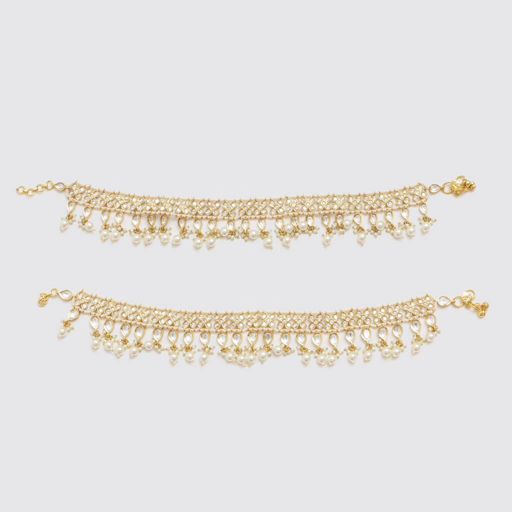 Classic Kundan Polki Anklets With Pearl Drops : ZGJA177