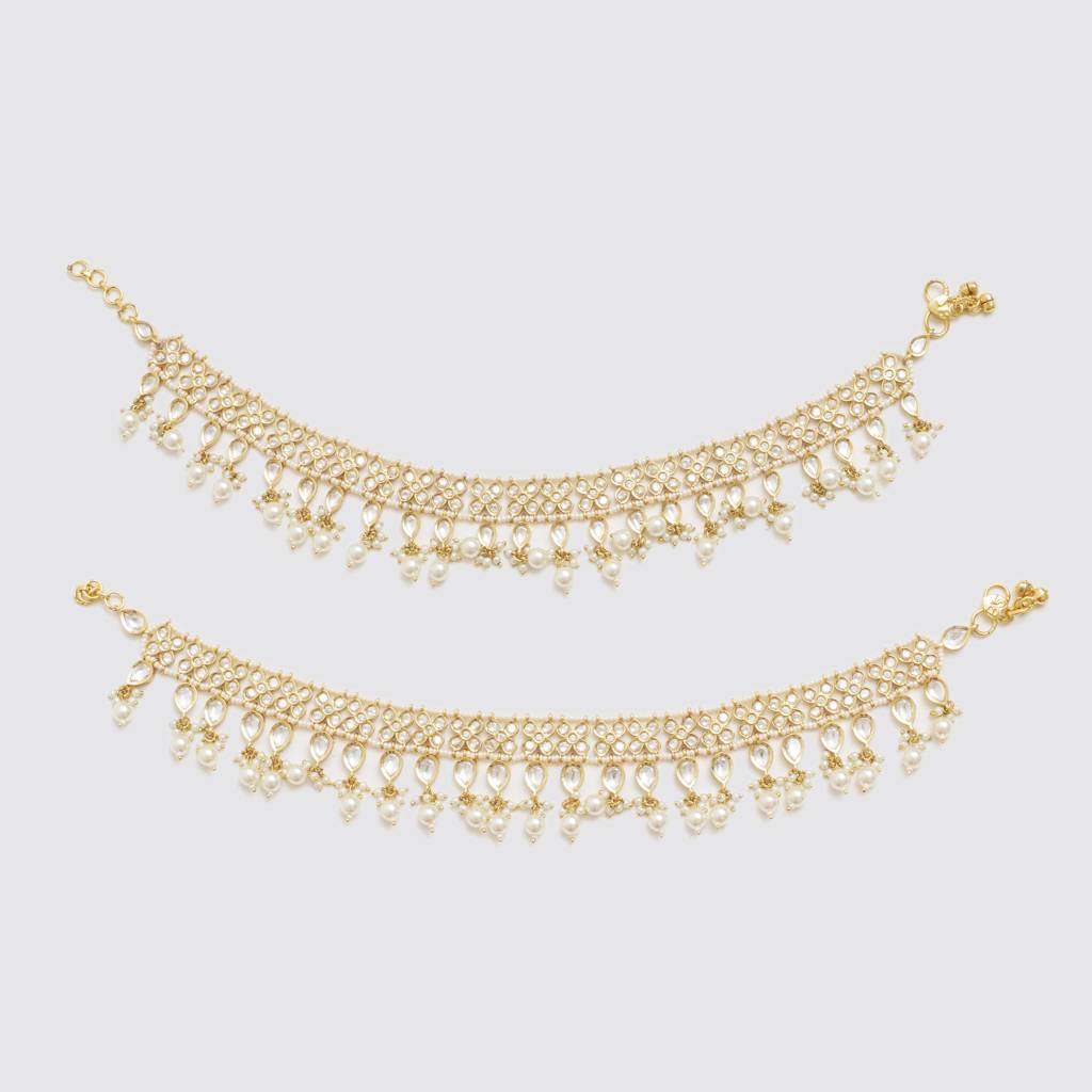 Classic Kundan Polki Anklets With Pearl Drops : ZGJA177