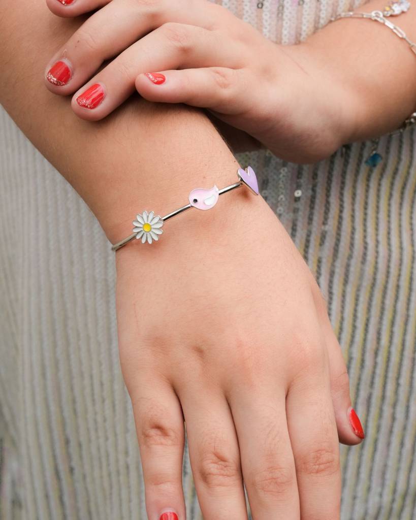 925 Silver Hypoallergenic Girl'S Delicate Daisy & Bird Bangle : F1003-4BirdKadha