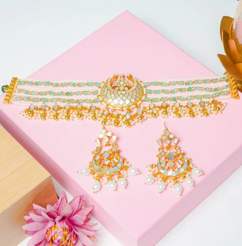 Bridal Must Have Kundan Choker Set (Necklace And Earrings Set) : QJN12