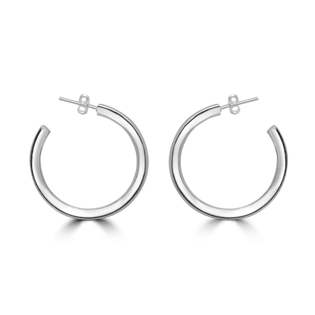 925 Pure Silver Lightweight Chunky Open Hoops | Jewelry Hoop Bali Earrings : TWP1167